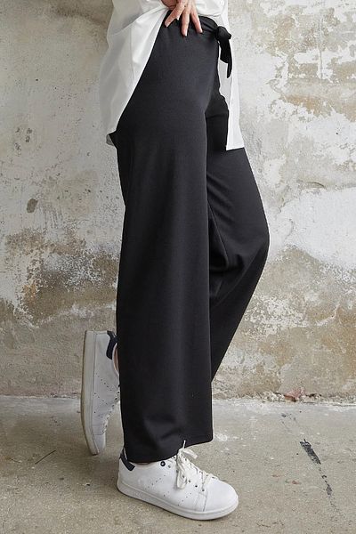 Qalina Life Double Crepe Elastic Waist Belted Wide Leg Women's Trousers
