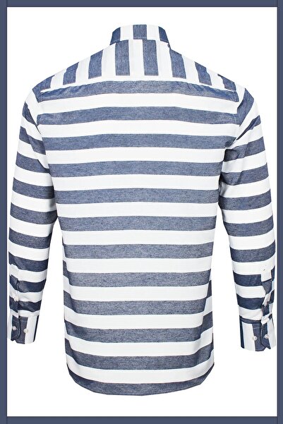 Varetta Чоловіча синя класична сорочка з широким кроєм, смугаста, з кишенями та довгими рукавами