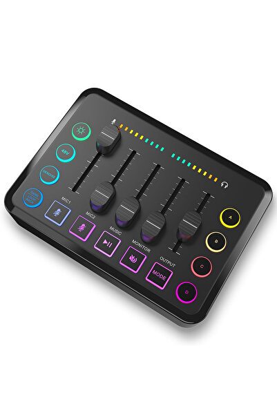 Choice خلاط صوت للألعاب باللون الأسود، واجهة صوت قابلة لإعادة الشحن، خلاط RGB مع واجهة ميكروفون XLR، 48 فولت