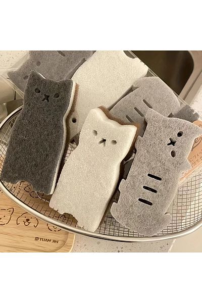Choice 4-piece Cute Cat Kitchen Sponge Set - Thick and Durable Dishwashing and Cleaning Tools