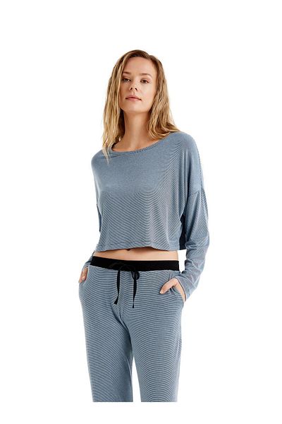 Blackspade Women's Long Sleeve Blue Viscous Pajamas Suit C8T7N4O06