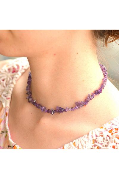 Taş Sandığı Amethyst Stone Unshaped Necklace - Dark Color