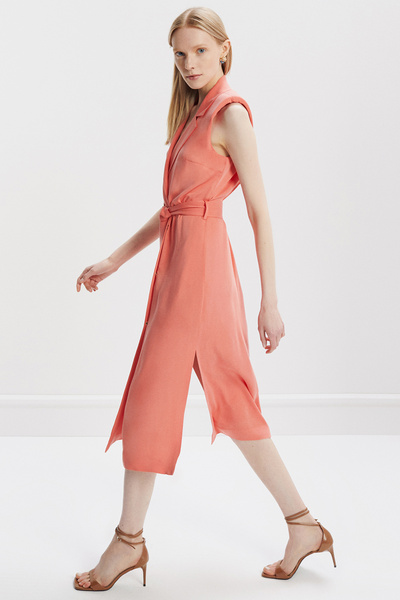 Perspective Maria Regular Fit Zero Sleeve Below Knee Coral Color Dress