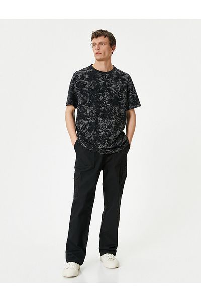Koton Βαμβακερό κοντομάνικο φλοράλ μπλουζάκι - Crew Neck