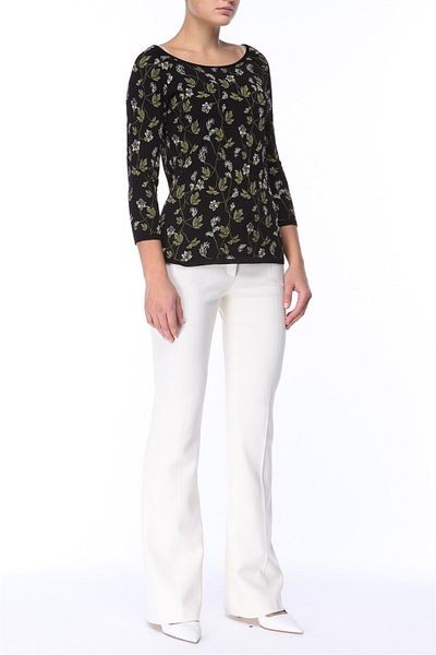 Escada Boat Neck Three-Quarter Sleeve Black Cotton Sweater