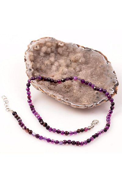 Taş Sandığı Agate Stone String Necklace - Purple Color