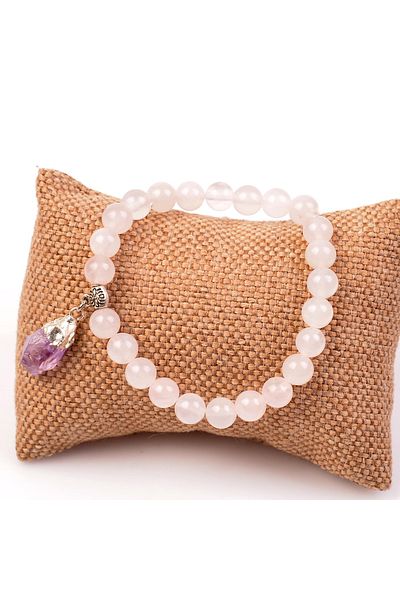 Taş Sandığı Pink Quartz Stone Bracelet - Amethyst Stone Pendant
