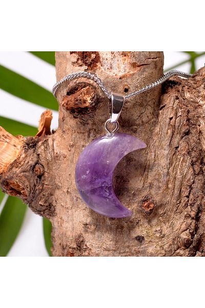 Taş Sandığı Moon Shaped Amethyst Stone Necklace - Small Size