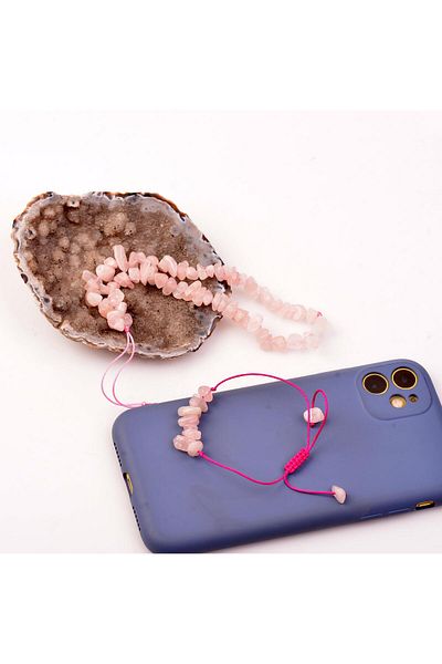 Taş Sandığı Pink Quartz Stone Phone Strap and Bracelet Gift