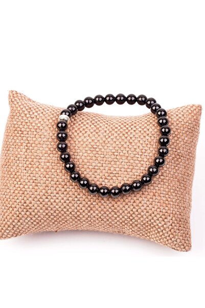 Taş Sandığı Siyah Turmalin Taşı Bileklik ( 6 Mm ) - Gümüş Aparat