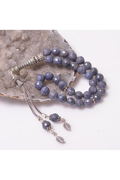 Taş Sandığı 7.3 Mm Sapphire Stone Silver Rosary