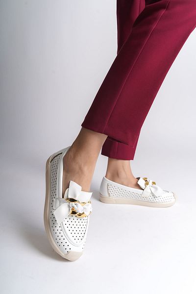 COCCO CROSS LYDIA Laceless Orthopedic Comfortable Sole Heart Patterned Ballet Shoes KT White