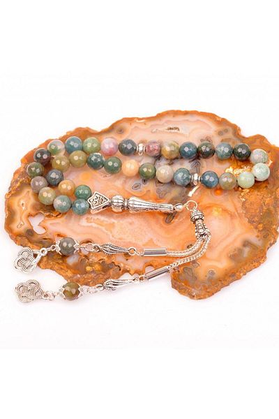 Taş Sandığı 8 Mm Facet Cut Indian Agate Stone Rosary