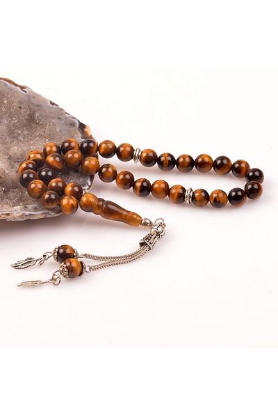 Taş Sandığı Tiger Eye Stone Prayer Beads - 8 Mm / Stone with Imams