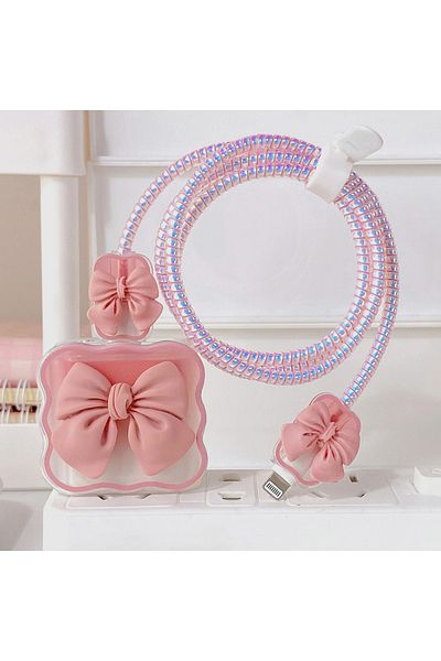 Choice pink 3D BowKnot Soft Silicone Charger Case For iPhone 13 14 Pro 11 12 18w 20w Charger Head Protectiv