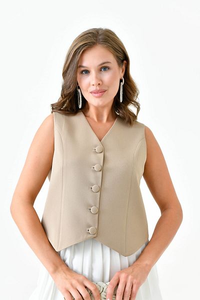 Saade Mink Fitted Buttoned Woven Vest