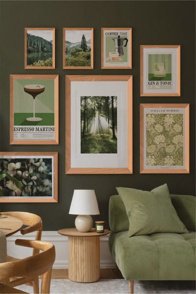 no77decor 8 Parça Orman Ve Botanik Temalı Ahşap Çerçeve Görünümlü Tablo Serti