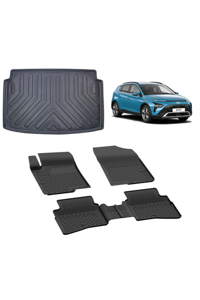 Sahler Hyundai Bayon 2021+ 4.5 D Sahler Paspas ve Rizline 3D Bagaj  Havuzu Siyah