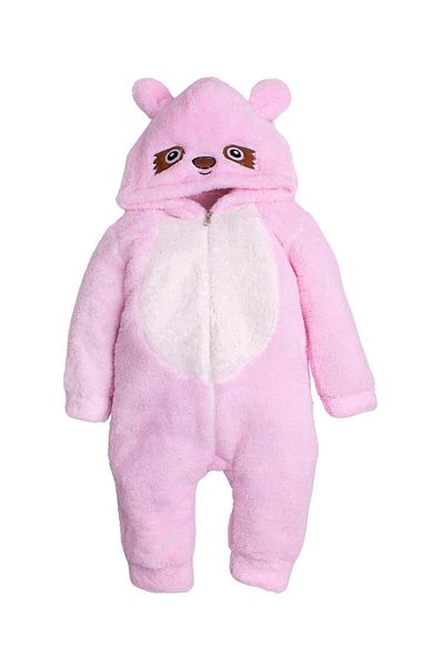 Chicsy Baby Winter Sweet Plush Cotton Eye Embroidered Hooded Baby Kids Welsoft Jumpsuit