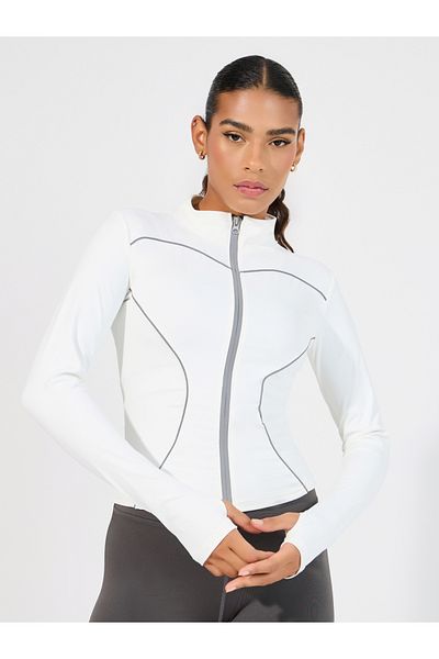 Styli Reflective Zip Tape & Contour Seam Detail Zip Up Jacket