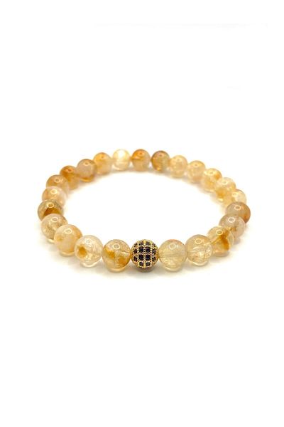 OSMANLI DOĞAL TAŞ 8mm Natural Stone Bracelet with Zircon Apparatus - Citrine