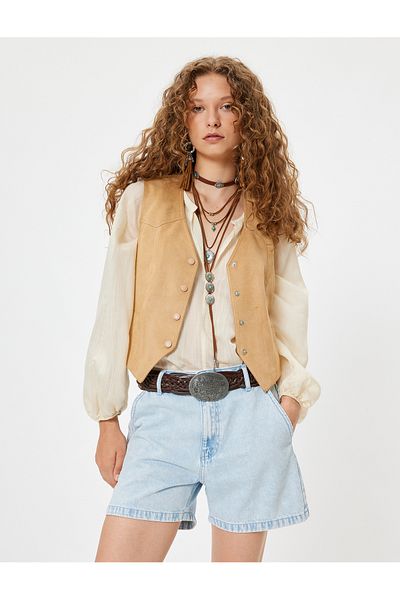 Koton Mini pantaloni scurți confortabili din denim, cu talie înaltă și buzunare cu nasturi - bumbac
