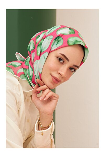 İpekhan Μεταξωτό Φουλάρι İpekhan Bloom Ροζ Πράσινο Βαμβακερό Βισκόζη