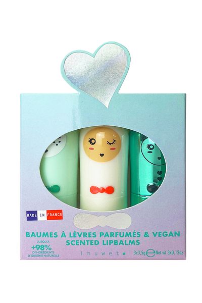 Inuwet Set of 3 Lip Moisturizers - Apple, Cupcake and Cotton Candy Flavored