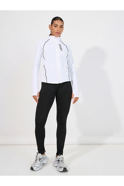 Styli Anti UV Protect Sport Slogan Contrast Body Piping Zip Up Jacket