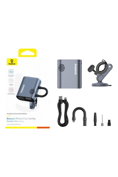 Baseus مضخة هواء للدراجات الهوائية سوداء اللون، ضغط 150 رطل لكل بوصة مربعة، منفاخ إطارات كهربائي محمول للدراجات