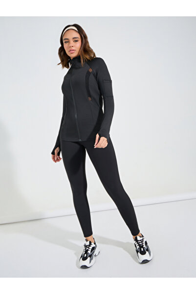 Styli Mesh Detail Arm Sleeve Pocket Zip-Up Jacket