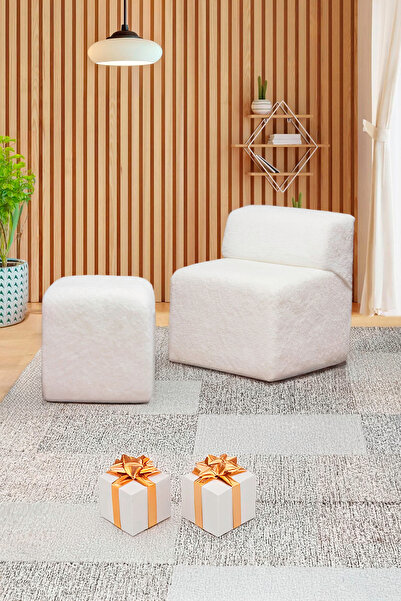 YAPKAR Çay Seti Tekli Koltuk Berjer Ve Kare Küp Puf Takımı Yeni (SALON, BALKON, OFİS) 2 Li Takım