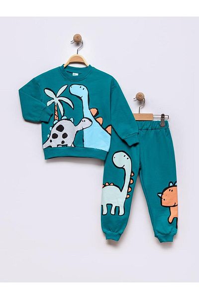 TNY Patterned 2-Thread Combed Cotton 100% Cotton Boy's Bottom Top Double Set