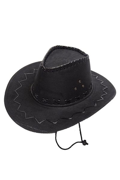 doremodam Pălărie de cowboy din piele intoarsa nubuck - marime pentru copii, cu siret, culoare neagra - Lisinya 343857-1453