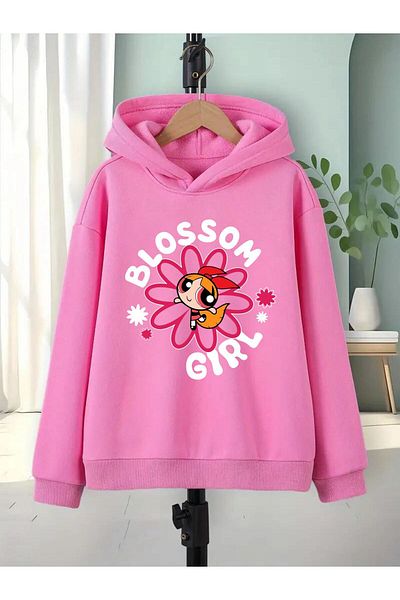 QUEENSTOWN Unisex Pink Chest Blossom Printed Oversize Hooded Sweatshirt