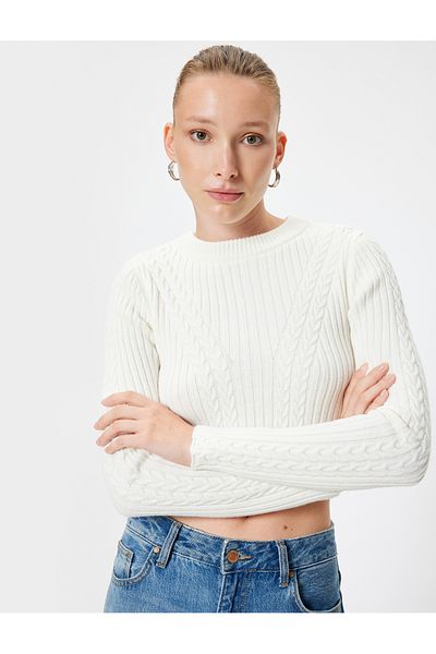 Koton Long Sleeve Hair Knit Textured Knitwear Crop Sweater