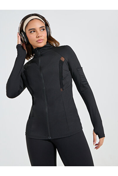 Styli Mesh Detail Arm Sleeve Pocket Zip-Up Jacket