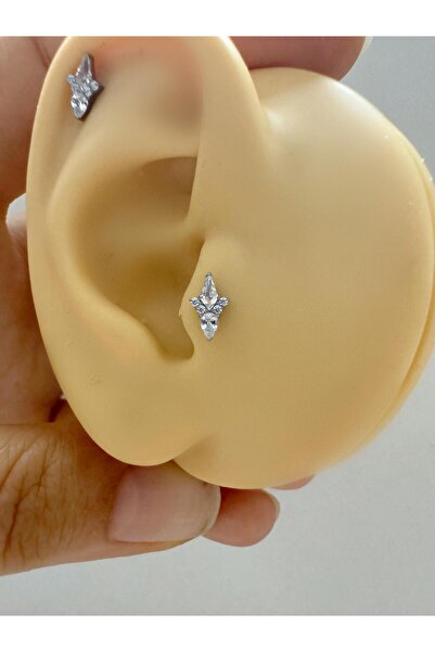 Arescollection 1 adet G23 TİTANİUM ( titanyum) zirkon taşlı tragus kıkırdak  conch flat  helix lobe uyumlu piercing