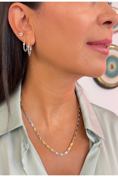 Atelier Sriza Çift Renkli Düz Çelik Küpe - Orta Boy 2 Cm