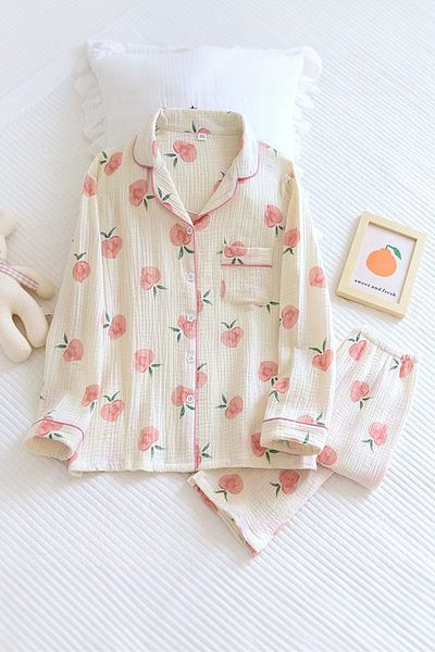PEMBİŞ HOMEWEAR Beatiful Crinkle Peach Hearts Knitted Special Fabric Pajama Set
