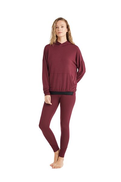 Blackspade Set de pijamale de damă din bumbac burgundă cu glugă cu mânecă lungă - C0T4N6O15-42