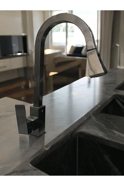 LAVELLO STYLE Spiral, Adjustable Smoked Kitchen Faucet/ Battery Tap Stainless Steel