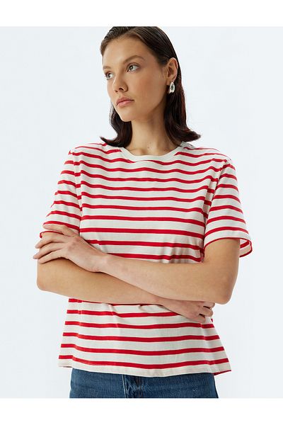 Koton Short Sleeve Crew Neck Cotton Striped T-Shirt