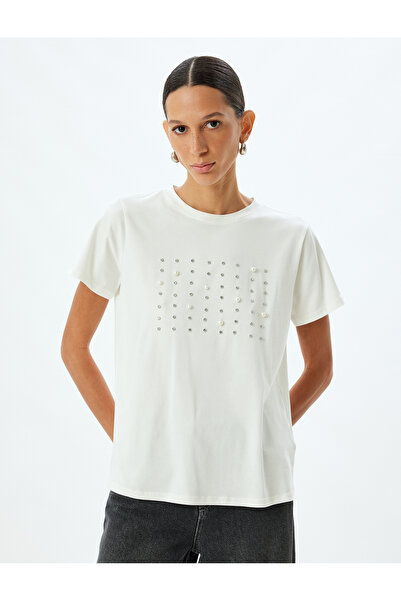 Koton Μπλουζάκι με κοντό μανίκι με λαιμόκοψη από βαμβάκι