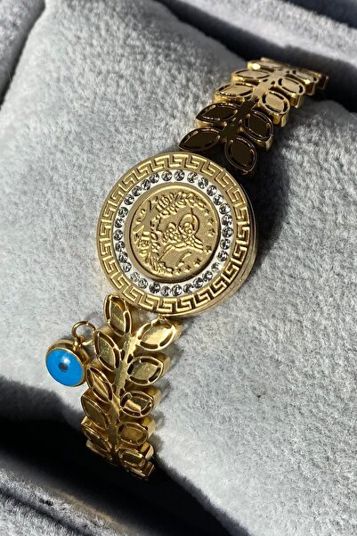 TAKIŞTIR Altın Renk Tuğra Figürlü Çelik Kelepçe Bileklik