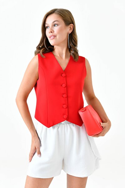 Saade Червоний приталений жилет з ґудзиками