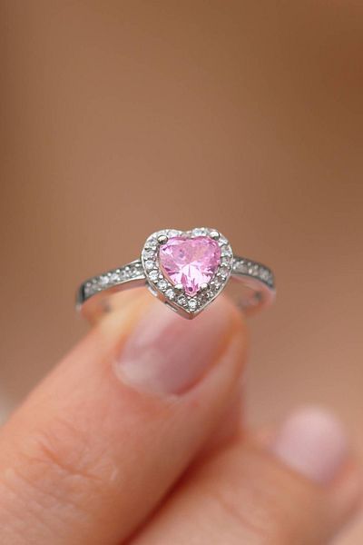 The Collection Heart Model Pink Zircon Stone Adjustable Steel Ring