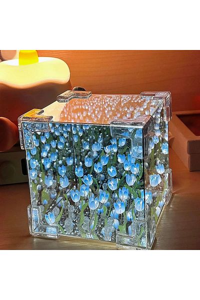 Choice Blue Handmade DIY Tulip Flower Cube Night Light GT Full Set of Material Package Room Decoration Coup