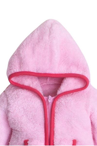 Chicsy Baby Winter Sweet Plush Cotton Pocket Hooded Baby Kids Welsoft Jumpsuit
