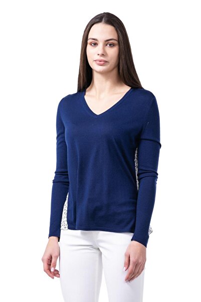 Escada Arka Desenli V Yaka Yün ve İpek Kazak